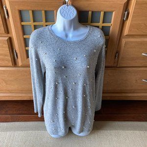 Kensie Super Soft Gray Lightweight Pearl Detail Sweater S